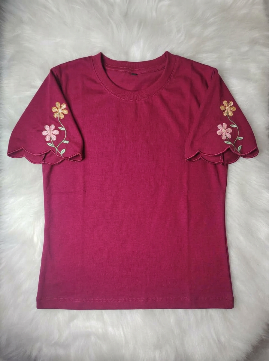 T-Shirt Bordada Floral Pink